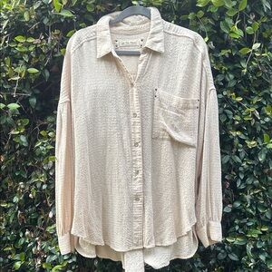 We The Free Beige Button-Down Shirt